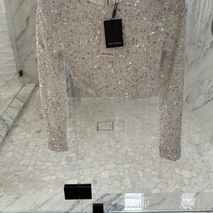 Retrofete White Sequin Crop Top Glamorous Evening Wear